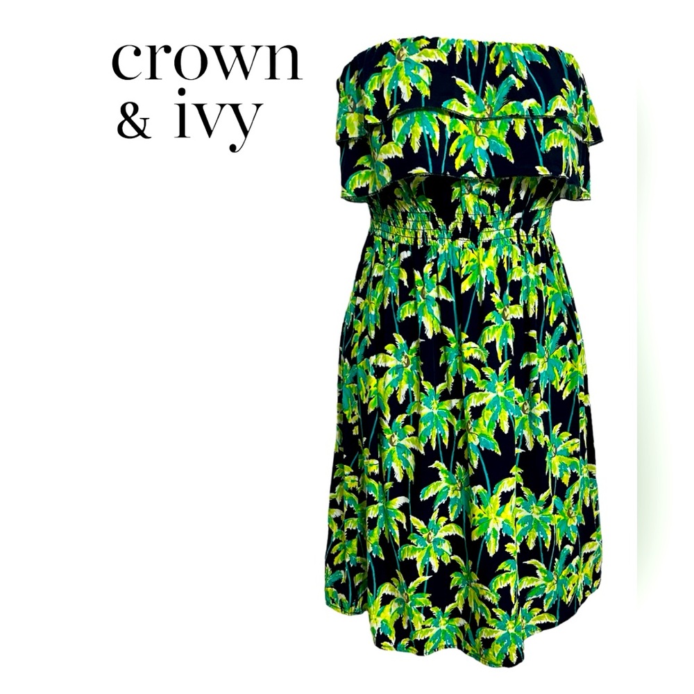 NWOT CROWN AND IVY Monkey & Palm Tree Strapless Halter Dress XS